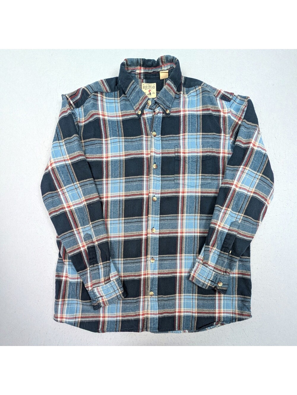 RedHead Flannel Shirt Mens XL Blue Plaid 100% Cotton Outdoor Workwear